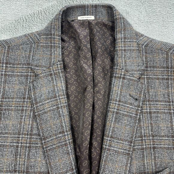 Joseph Abboud Blazer Jacket Mens 50L Brown Gray Plaid Wool Single Breasted - Picture 1 of 16